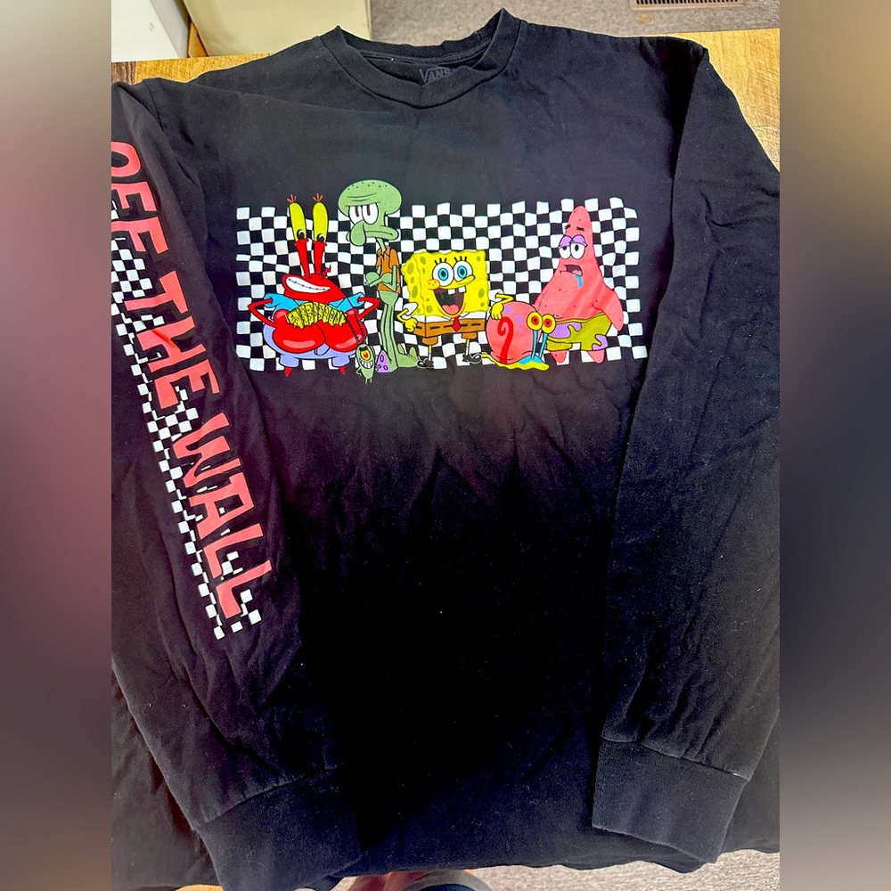 Vans Off The Wall T-Shirt Mens Medium Black Long Sleeve Graphic Spongebob Skate